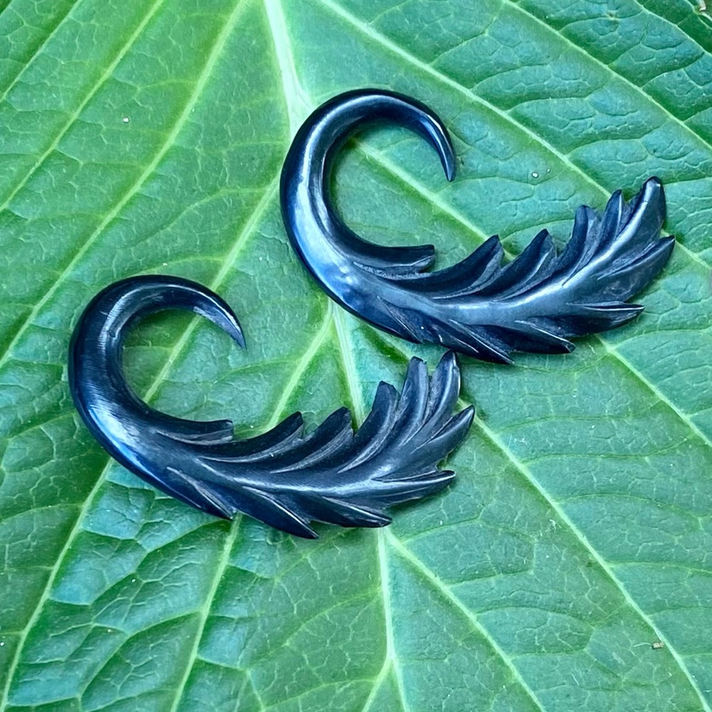 🌈 3/$20 Buffalo Horn Tapered Gauge Hook - Bird Feather Design Earrings